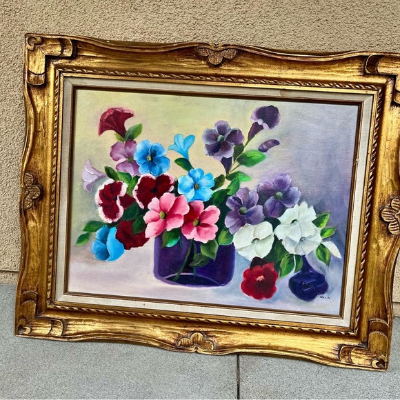 1975 Vintage Framed Floral Painting Signed By Mary Gail 27/32 Inch - Picture 2 of 16